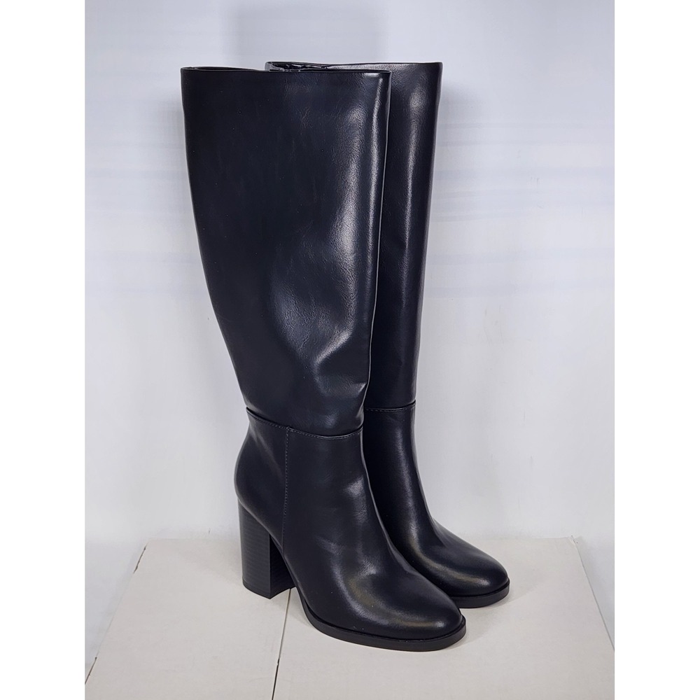 Unisa Lanna Knee High Boot Women Size 7.5 WIDE Black WIDE CALF Block Heel Zip
